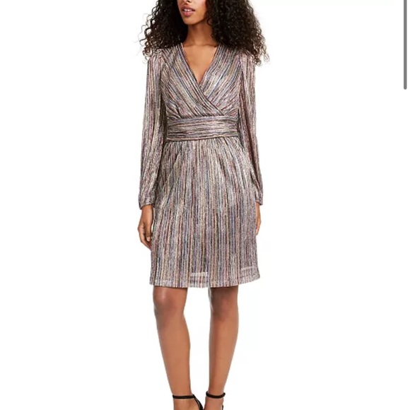 Julia Jordan Multicolor Metallic Stripe Long Sleeve Dress - Picture 1 of 7